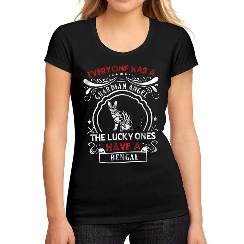 Femme Graphique Tee Shirt Cat Bengal Noir Profond 1