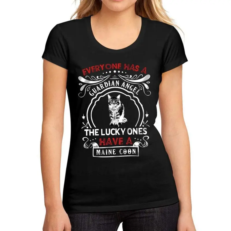 Femme Graphique Tee Shirt Cat Maine Coon Noir Profond 1