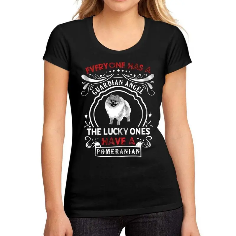 Femme Graphique Tee Shirt Dog Pomeranian Noir Profond 1