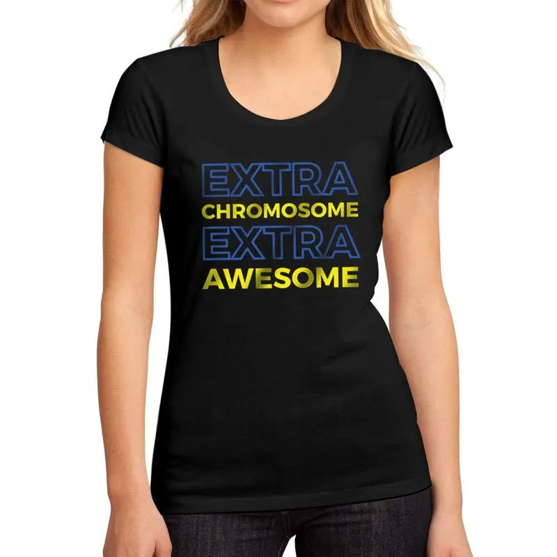 Femme Graphique Tee Shirt Down Syndrome Extra Chromosome Extra Awesome Noir Profond 1