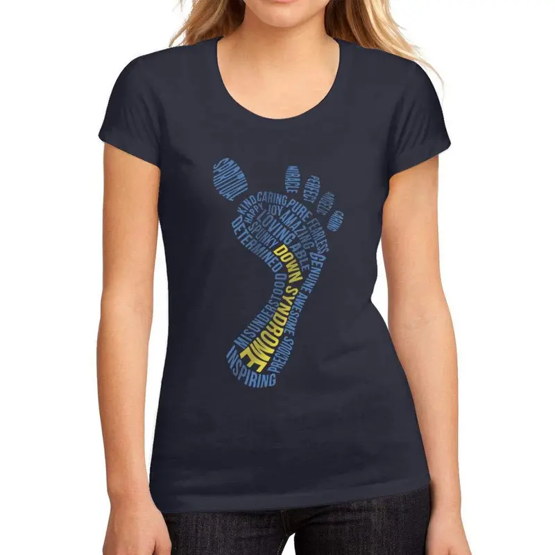 Femme Graphique Tee Shirt Down Syndrome Footprint French Marine 1