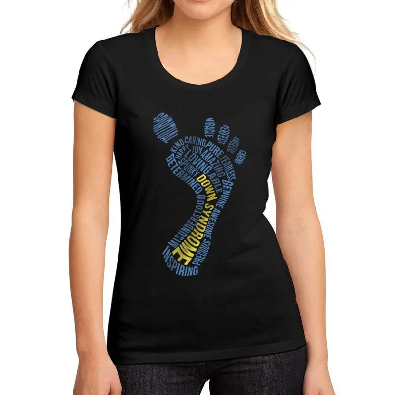 Femme Graphique Tee Shirt Down Syndrome Footprint Noir Profond 1