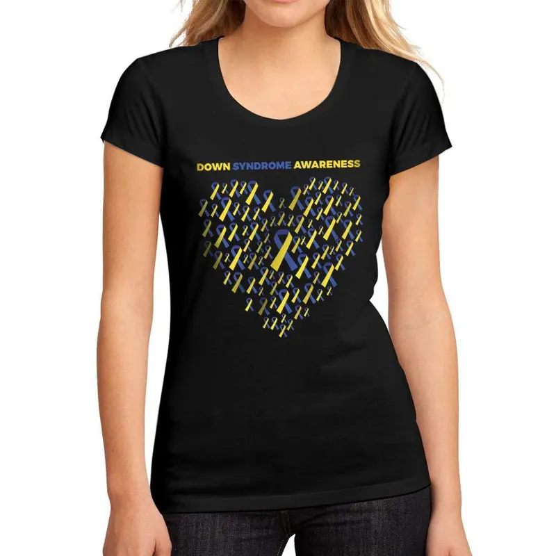 Femme Graphique Tee Shirt Down Syndrome Heart Noir Profond 1
