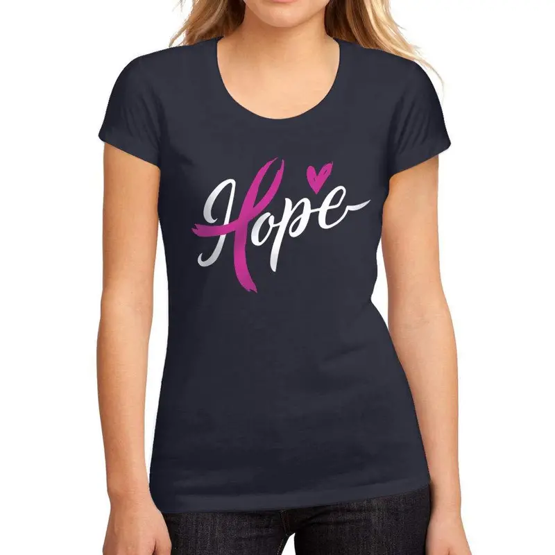 Femme Graphique Tee Shirt Fight Cancer Hope French Marine 1