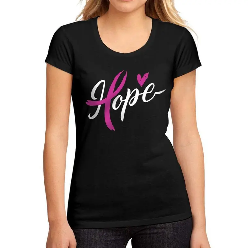 Femme Graphique Tee Shirt Fight Cancer Hope Noir Profond 1