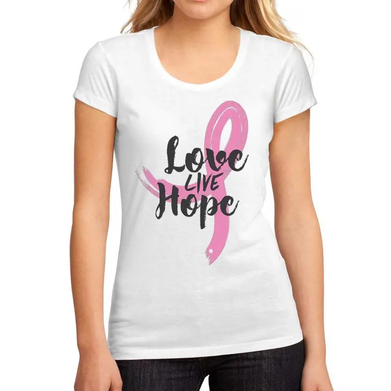 Femme Graphique Tee Shirt Fight Cancer Love Live Hope Blanc 1
