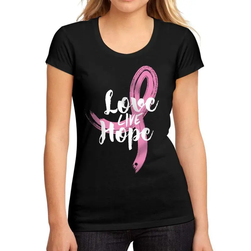 Femme Graphique Tee Shirt Fight Cancer Love Live Hope Noir Profond 1