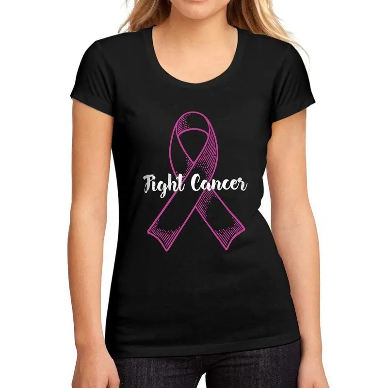 Femme Graphique Tee Shirt Fight Cancer Noir Profond 1