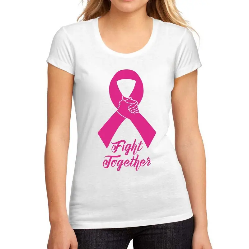 Femme Graphique Tee Shirt Fight Cancer Together Blanc 1