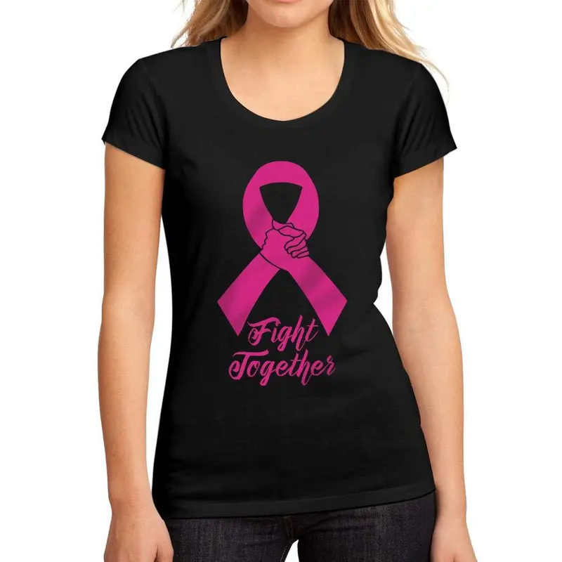 Femme Graphique Tee Shirt Fight Cancer Together Noir Profond 1