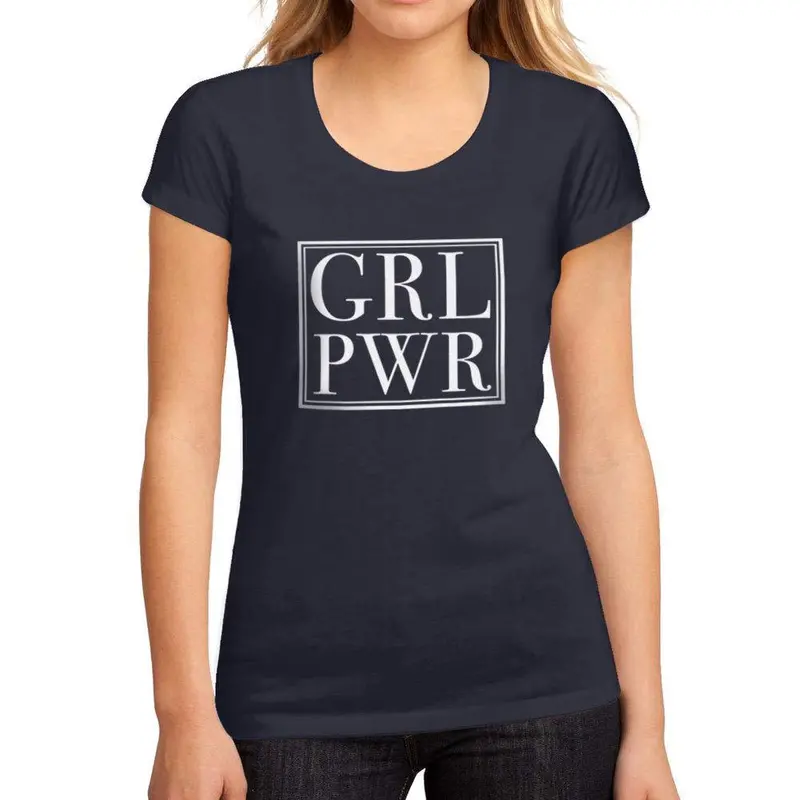 Femme Graphique Tee Shirt Girl Power Box French Marine 1