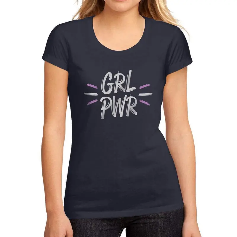 Femme Graphique Tee Shirt Girl Power Brush French Marine 1
