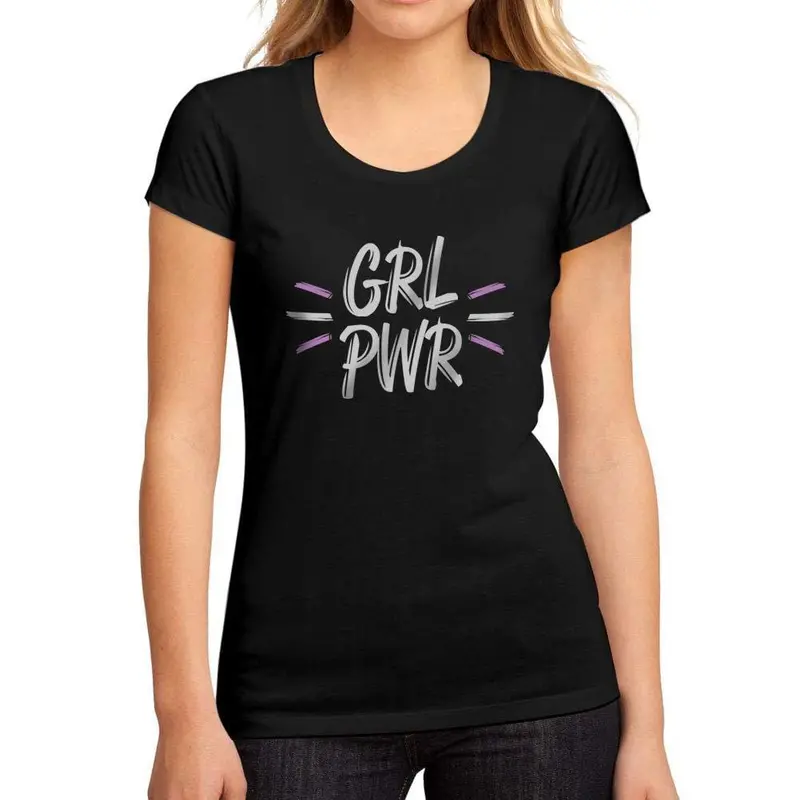 Femme Graphique Tee Shirt Girl Power Brush Noir Profond 1