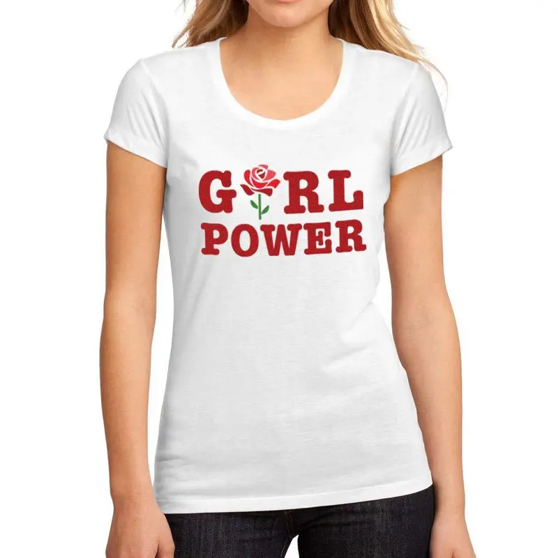 Femme Graphique Tee Shirt Girl Power Flower Blanc 1