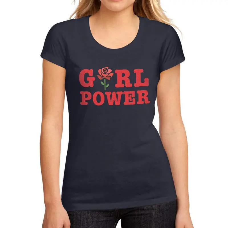 Femme Graphique Tee Shirt Girl Power Flower French Marine 1