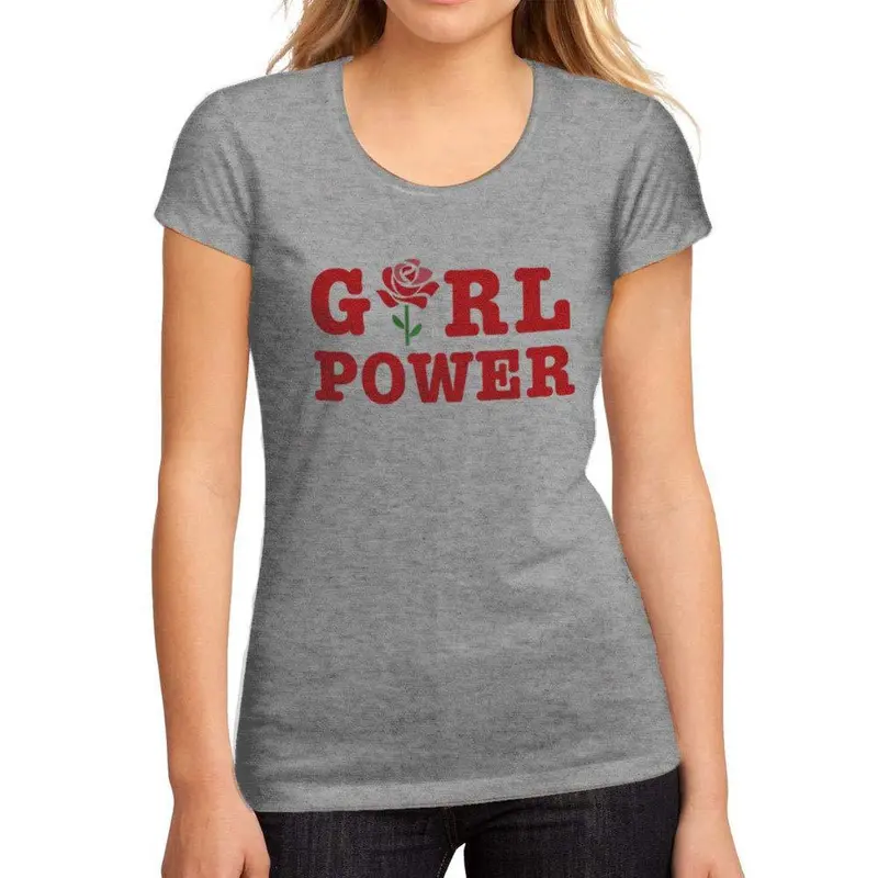 Femme Graphique Tee Shirt Girl Power Flower Gris Chiné 1