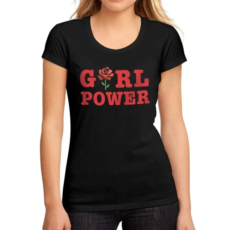 Femme Graphique Tee Shirt Girl Power Flower Noir Profond 1