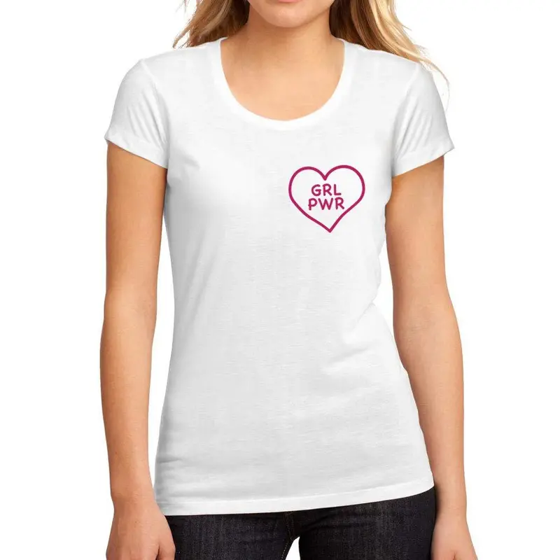 Femme Graphique Tee Shirt Girl Power Heart Blanc 1
