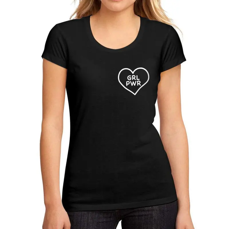 Femme Graphique Tee Shirt Girl Power Heart Noir Profond 1