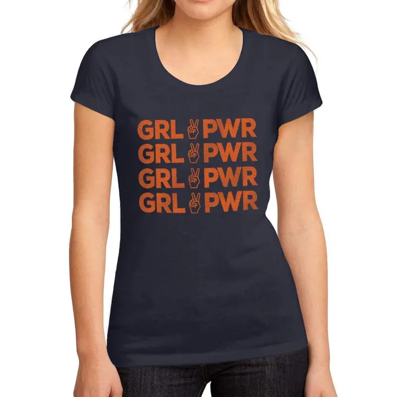 Femme Graphique Tee Shirt Girl Power Peace French Marine 1