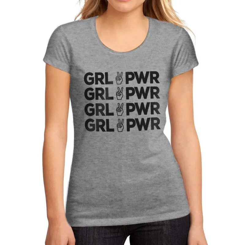 Femme Graphique Tee Shirt Girl Power Peace Gris Chiné 1