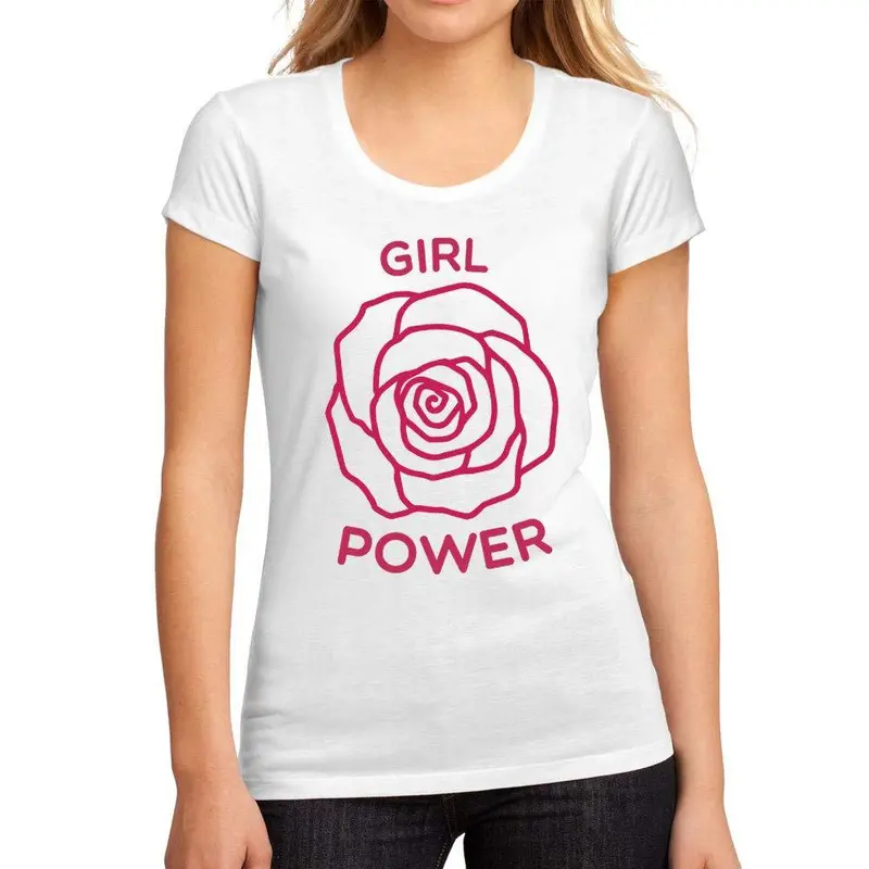 Femme Graphique Tee Shirt Girl Power Rose Blanc 1