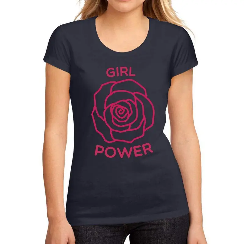 Femme Graphique Tee Shirt Girl Power Rose French Marine 1