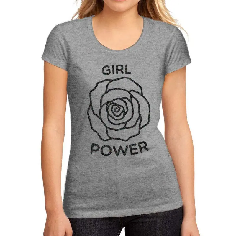Femme Graphique Tee Shirt Girl Power Rose Gris Chiné 1