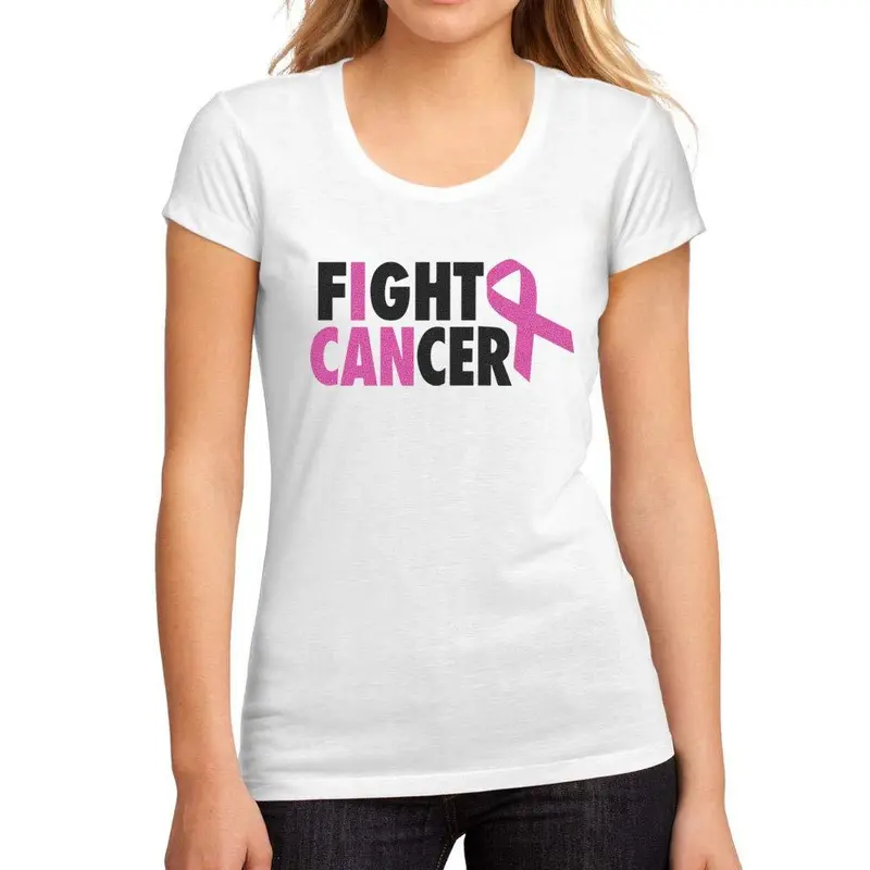 Femme Graphique Tee Shirt I Can Fight Cancer Blanc 1