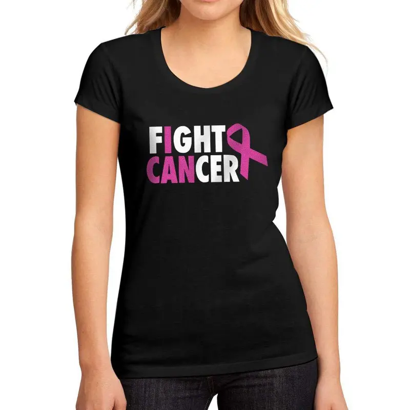 Femme Graphique Tee Shirt I Can Fight Cancer Noir Profond 1