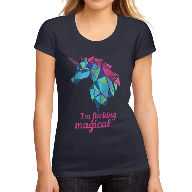 Femme Graphique Tee Shirt I'm F*Cking Magical Unicorn French Marine 1