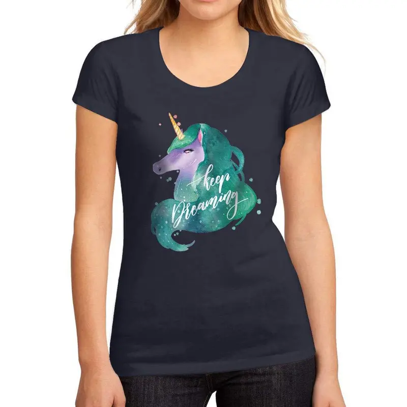 Femme Graphique Tee Shirt Keep Dreaming Unicorn French Marine 1