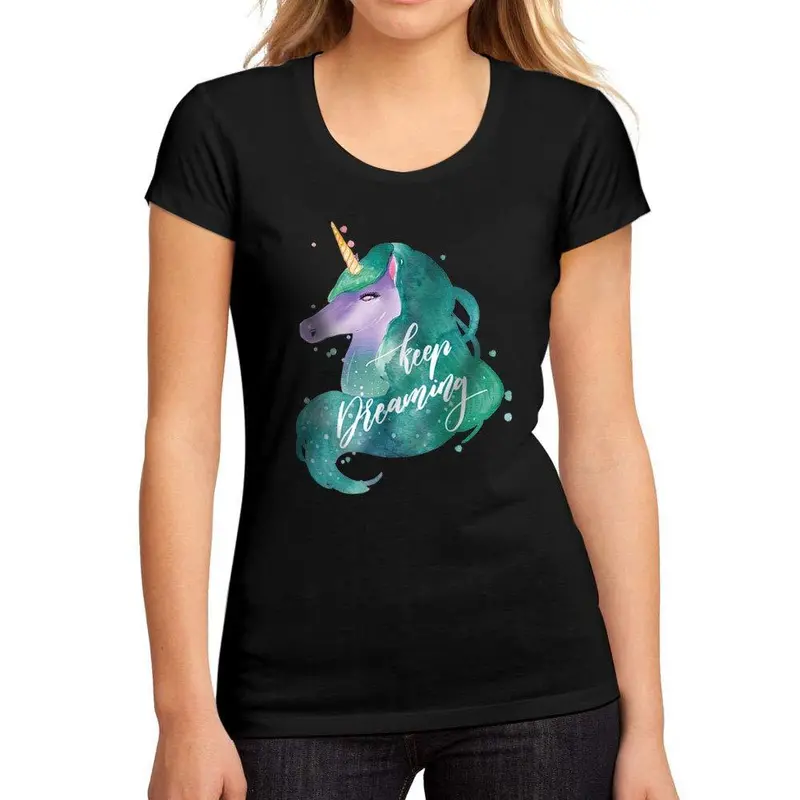 Femme Graphique Tee Shirt Keep Dreaming Unicorn Noir Profond 1