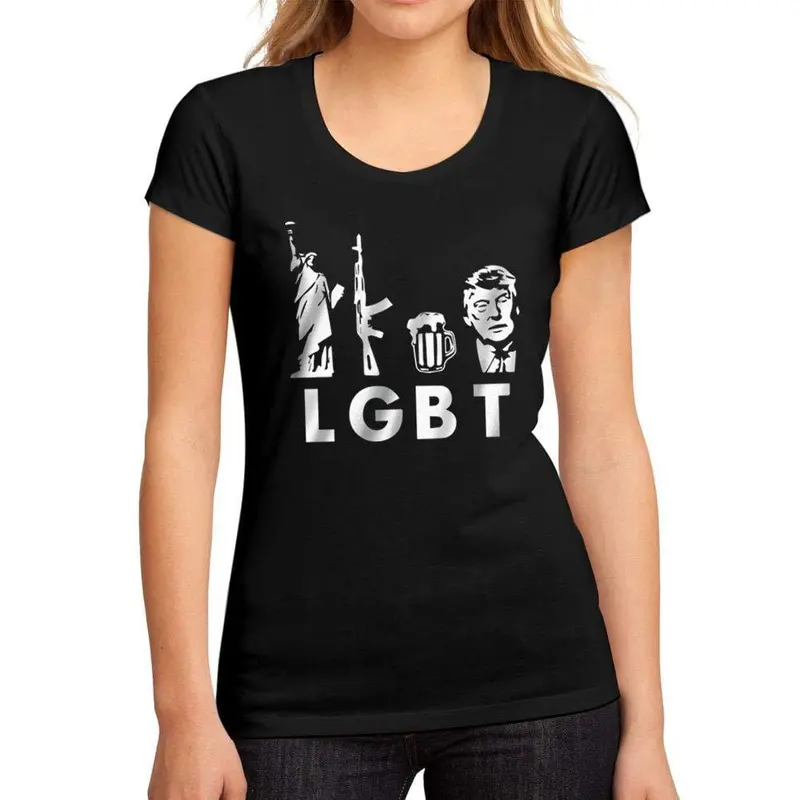 Femme Graphique Tee Shirt Lgbt Liberty Guns Beer Noir Profond 1