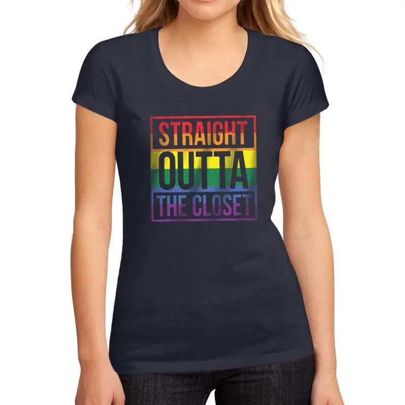 Femme Graphique Tee Shirt Lgbt Straight Outta The Closet French Marine 1