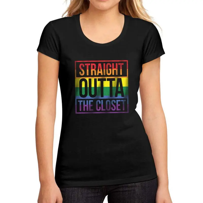 Femme Graphique Tee Shirt Lgbt Straight Outta The Closet Noir Profond 1