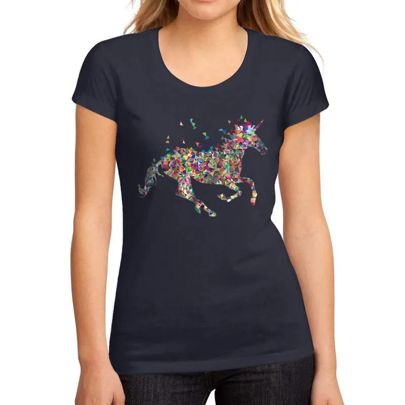 Femme Graphique Tee Shirt Multicolor Unicorn French Marine 1