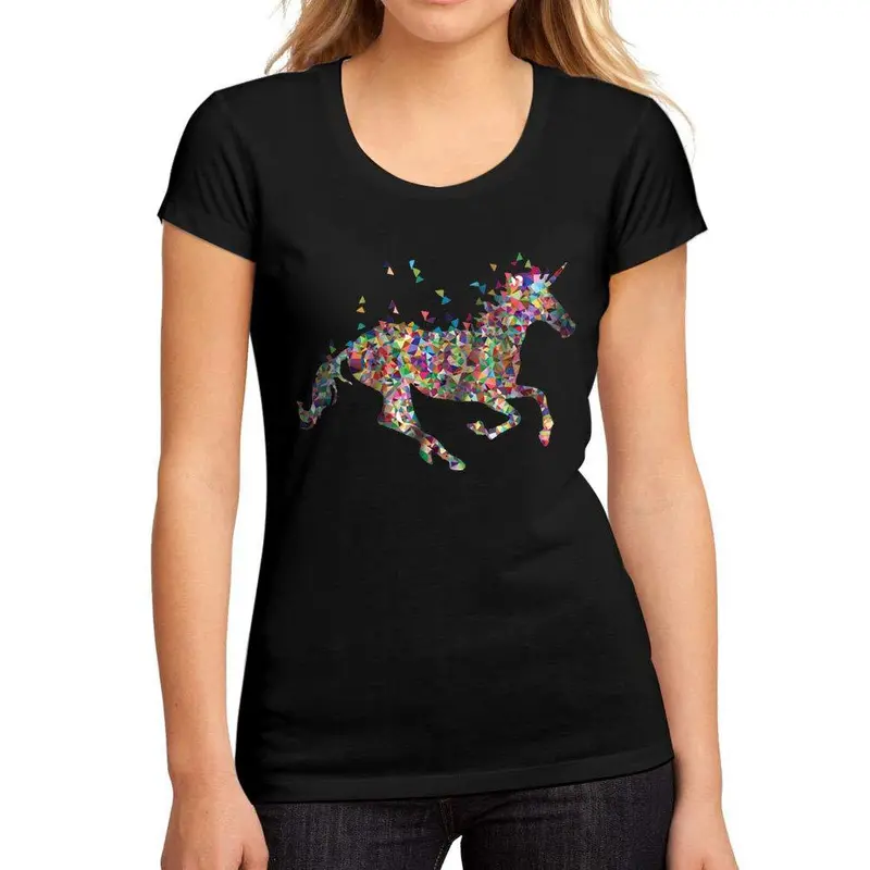 Femme Graphique Tee Shirt Multicolor Unicorn Noir Profond 1