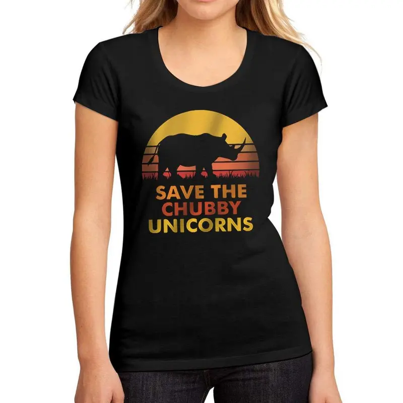 Femme Graphique Tee Shirt Save The Chubby Unicorn Noir Profond 1