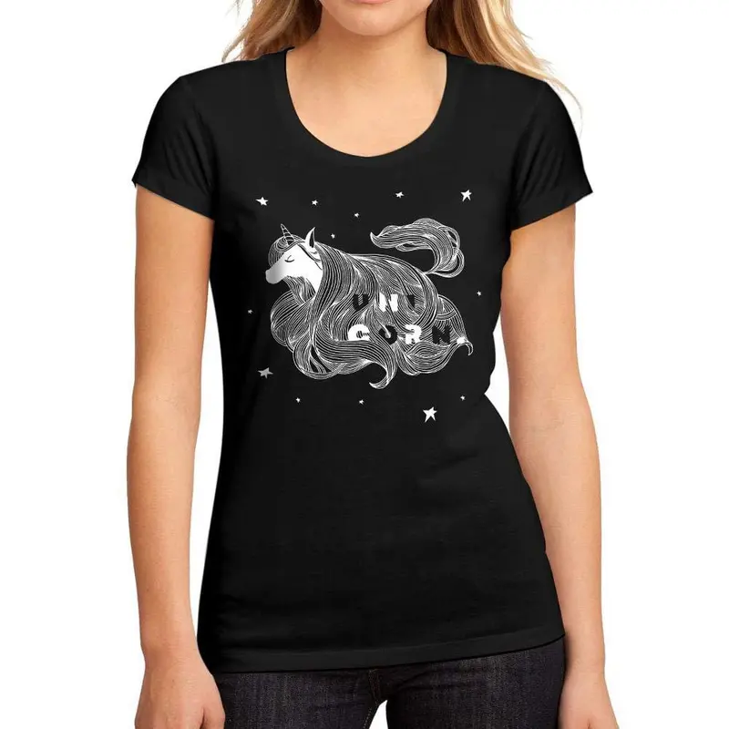 Femme Graphique Tee Shirt Uni-Corn French Noir Profond 1