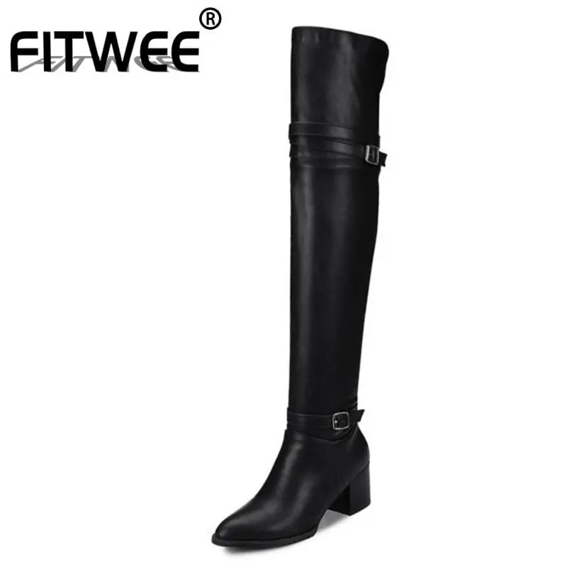 Fitwee Fashion Autumn Women's Knight Boots Over Knee Thigh High Boots Women New High Heels Shoes Woman Plus Size 32-48 1