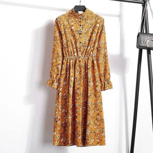 Floral Corduroy Tunic Dress for Women – Long-Sleeve Autumn/Winter Cotton Dress with Cherry Motif, Mori & Harajuku-Inspired Party Wear