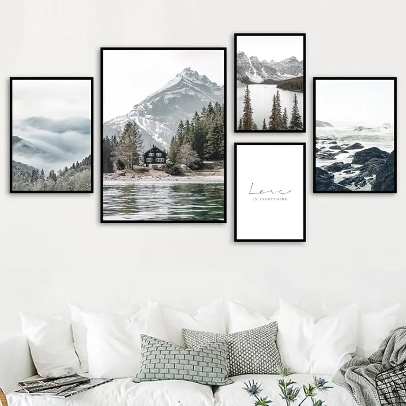 Fog Reef Snow Mountain Lake Pine Forest Wall Art Canvas Painting Nordic Posters And Prints Wall Pictures For Living Room Decor 1