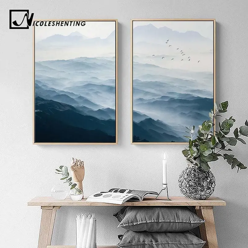 Foggy Mountain Landscape Wall Art Canvas Posters Nordic Style Prints Paintings Wall Picture For Living Room Home Decor 1