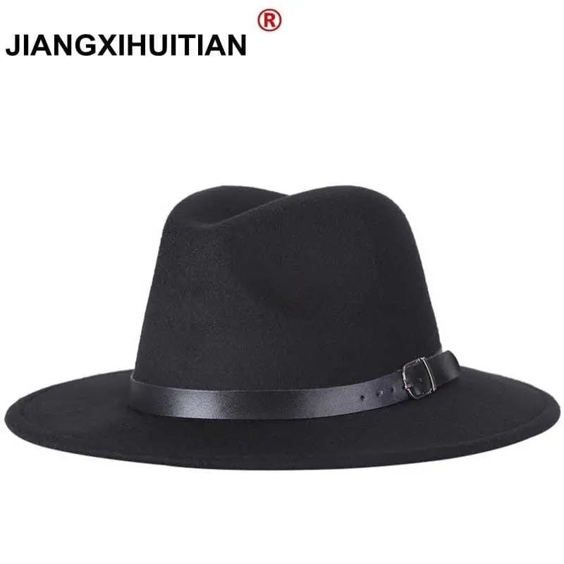 Free Shipping 2019 New Fashion Men Fedoras Women's Fashion Jazz Hat Summer Spring Black Woolen Blend Cap Outdoor Casual Hat 1
