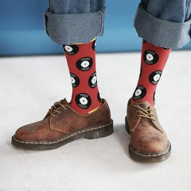 Funny Bat Vinyl Records Banana Men Women Crew Socks Casual Harajuku Dress Business Designer Brand Skate Long Fashion Funky 2