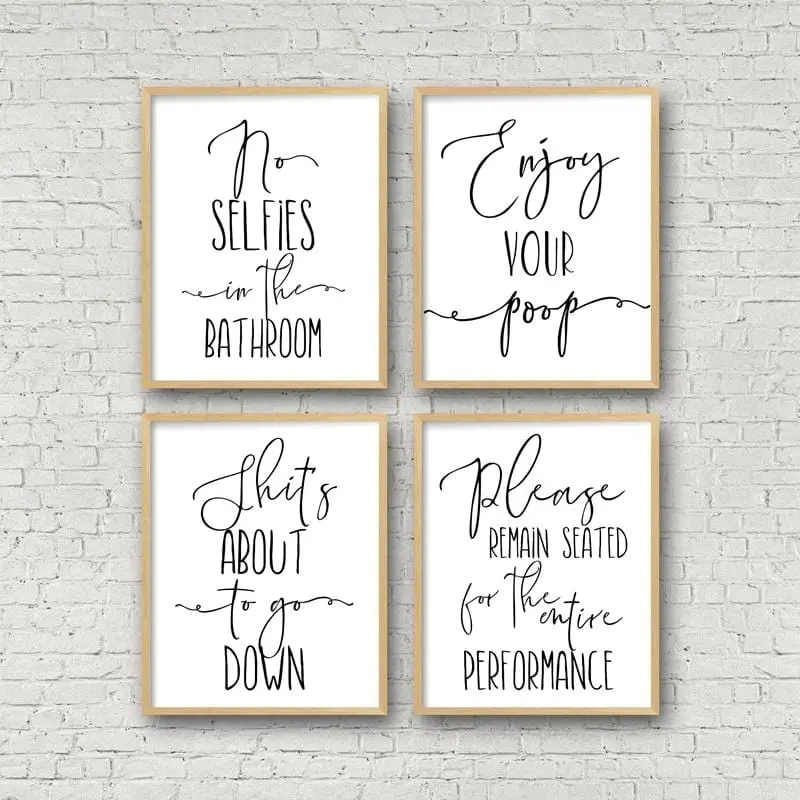 Funny Bathroom Sign Canvas Poster Wall Art Prints, No Selfies Enjoy Your Poop Please Remain Seated Toilet Signs Bathroom Decor 1
