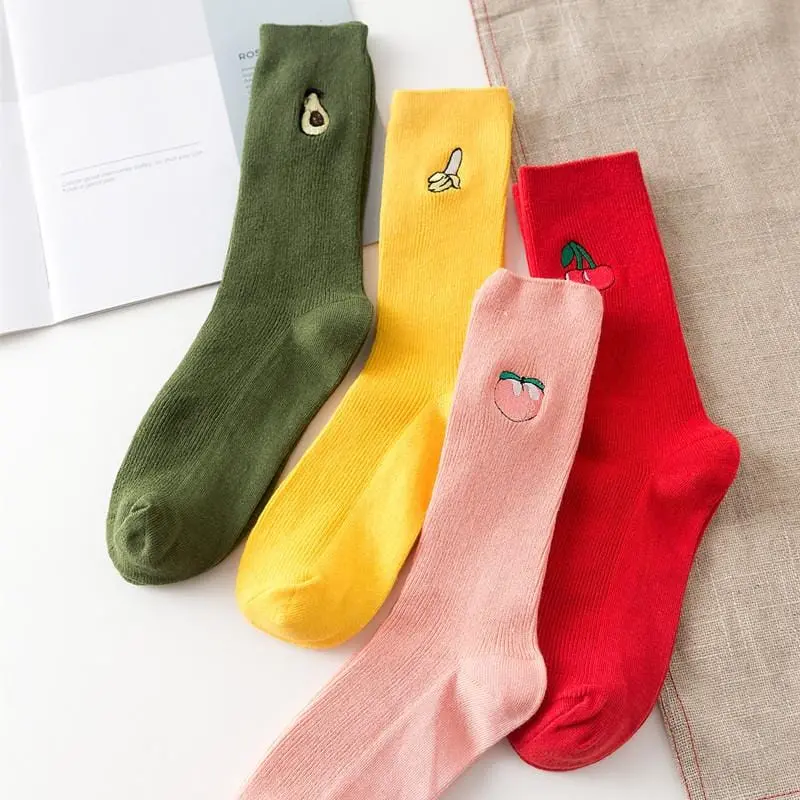 Funny Socks Cotton Cute Fruit Print Women's Socks Meias Retro Embroidery Long Colorful Funny Socks Women Girls Multicolor Sock 1