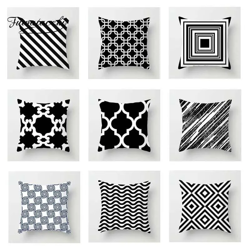 Fuwatacchi Geometric Pattern Cushion Cover Black White Soft Throw Pillow Cover Decorative Sofa Pillow Case Pillowcase Christmas 1