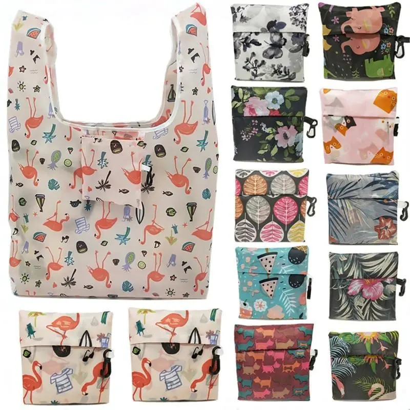 Gabwe New Flamingo Recycle Shopping Bag Eco Reusable Shopping Tote Bag Cartoon Floral Shoulder Folding Pouch Handbags Printing 1